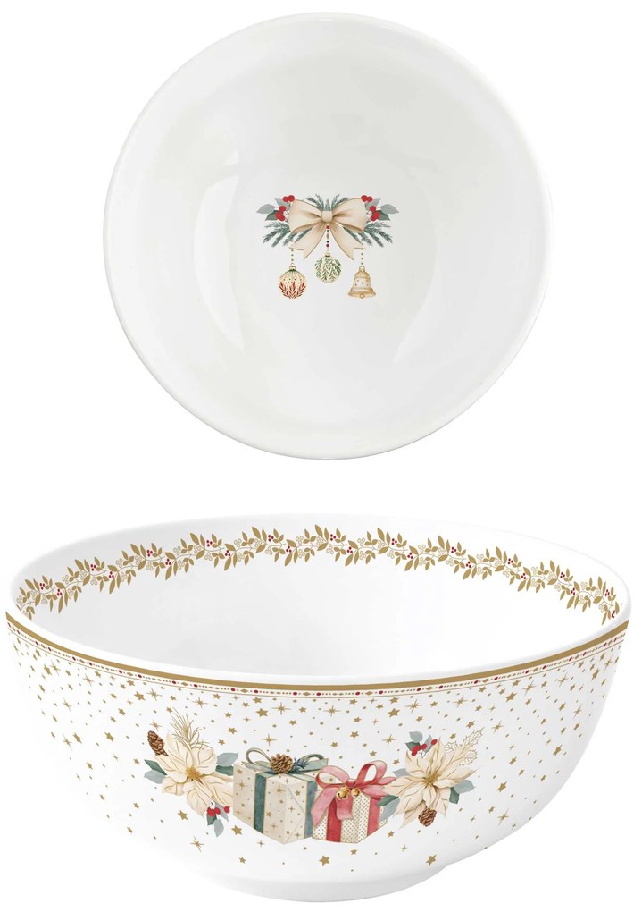 Karácsonyi porcelán müzlis tál Ø 15 cm fehér arany mikulásvirág White Elegance