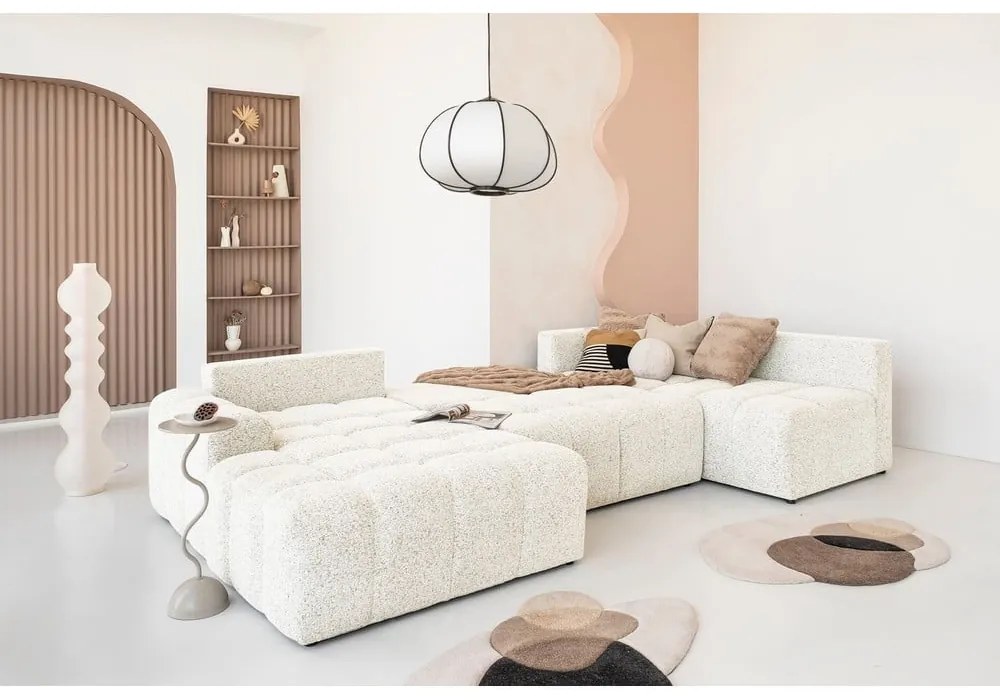 Krémszínű kinyitható tárolóhelyes moduláris sarokkanapé (jobb oldali) Lulu – Miuform