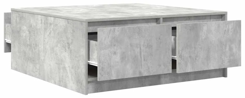 betonszürke dohányzóasztal fiókokkal 100x100x40 cm