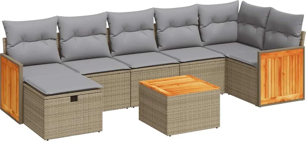 vidaXL 8 részes bézs polyrattan kerti ülőgarnitúra párnával