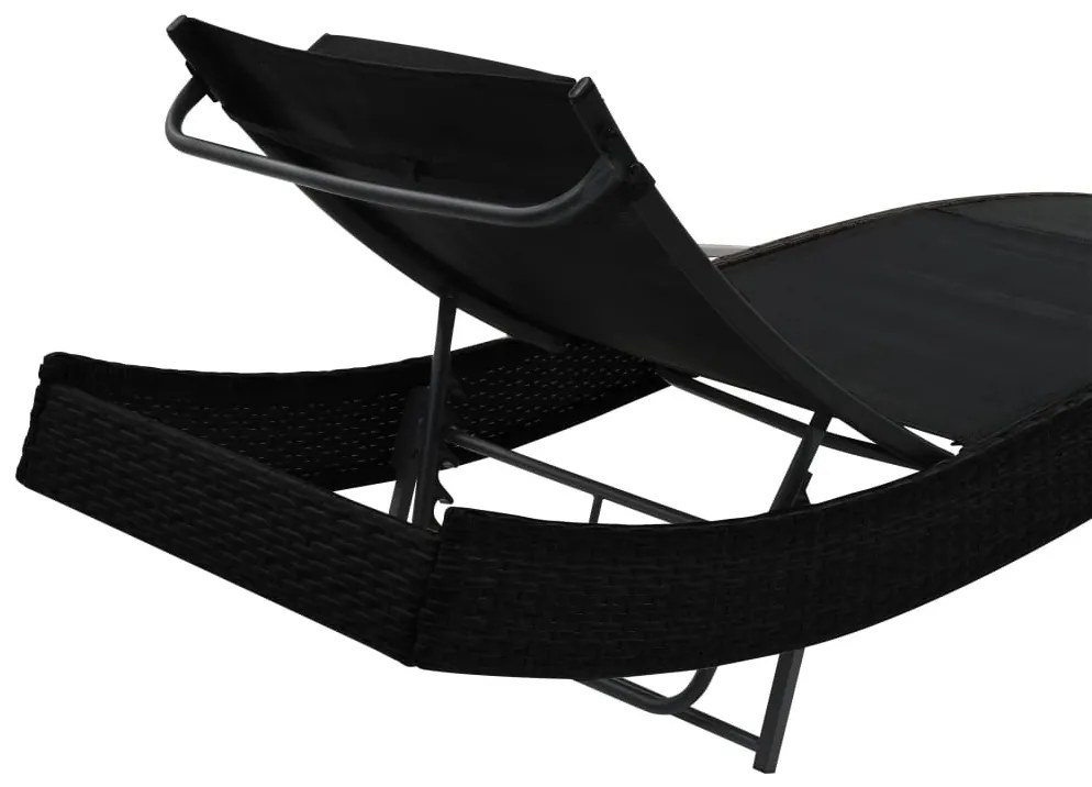 Fekete polyrattan napozóágy párnával