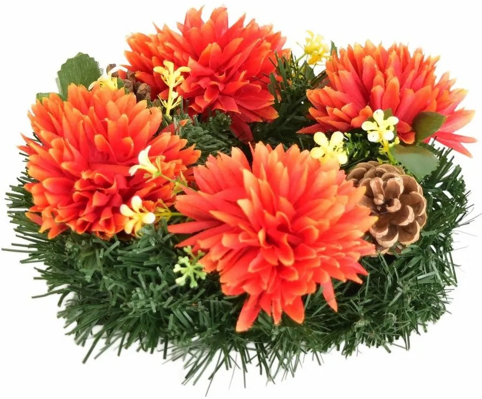 Őszi virágokkal díszített koszorú mindenszentekre 20 cm, narancsságra