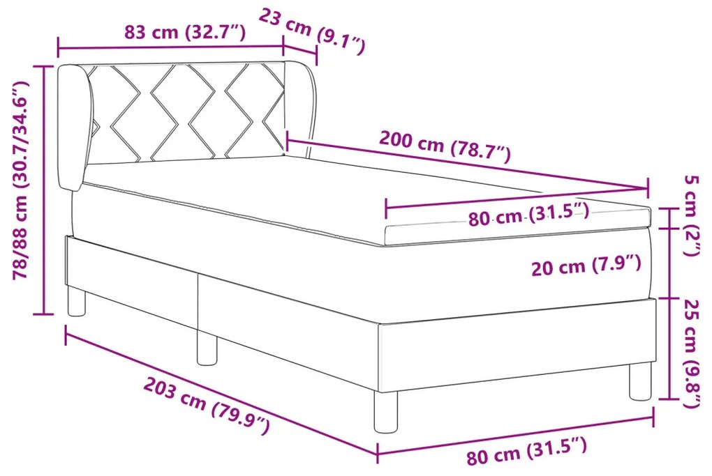 Boxspring Ágy Ágyneművel Rózsaszín 80x200 cm Velvet