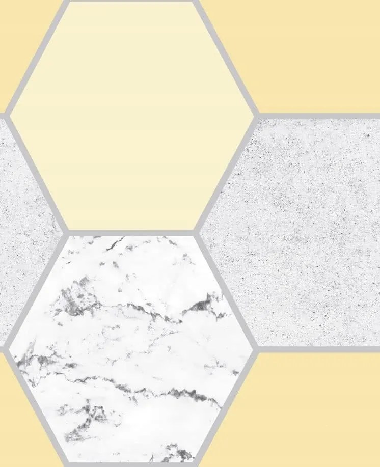 Tapéta Minta Hexagon Szürke Sárga Márvány Tapéta