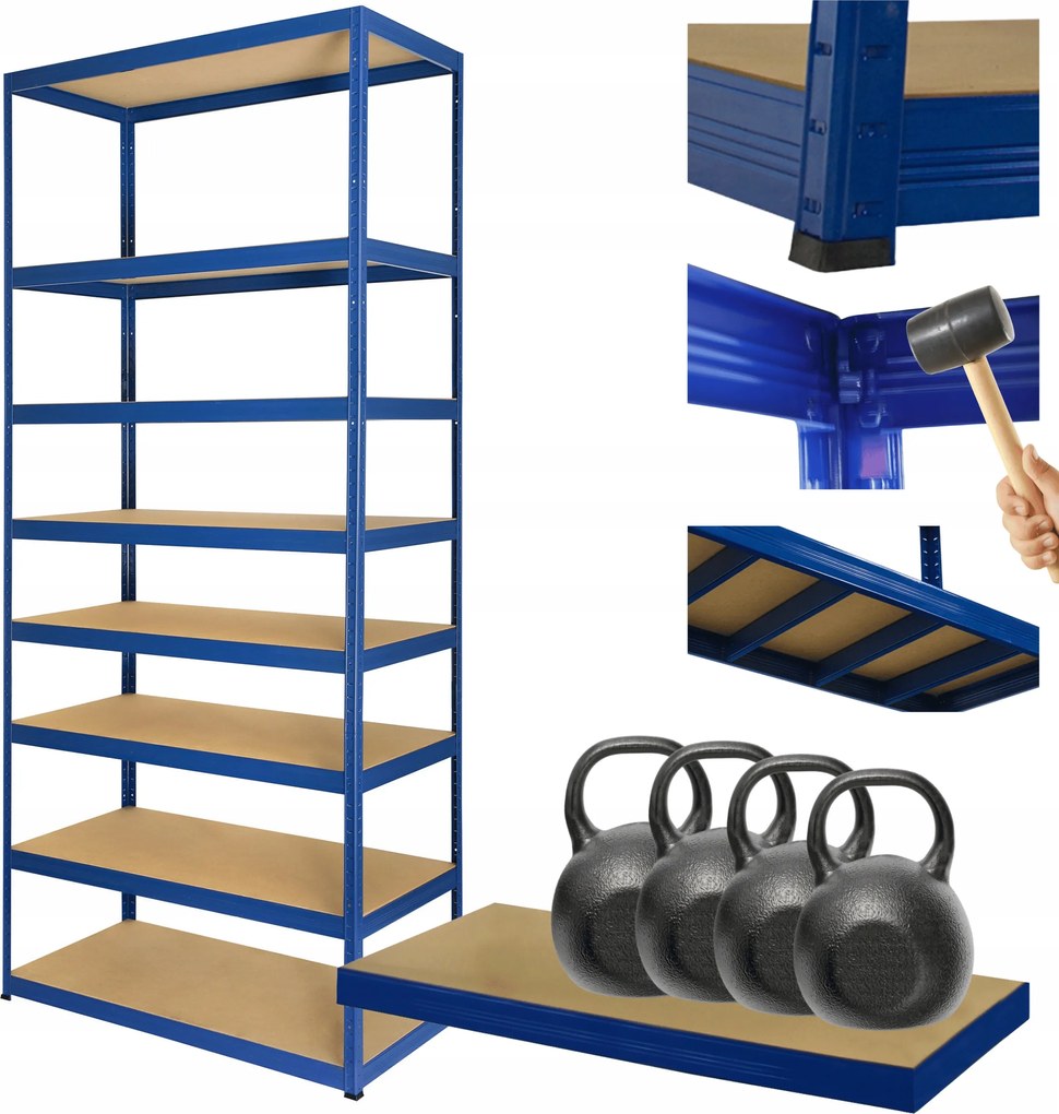 Tárolószekrény fém állvány Helios 270x90x40cm 8Px400kg Tömör Kék