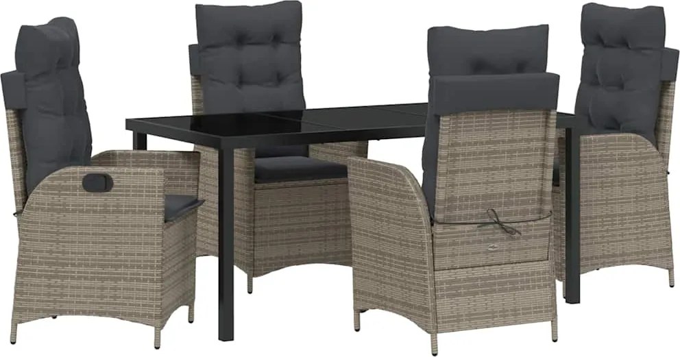 vidaXL Kert étkező szett párnával 5 pcs Szürke polirattan