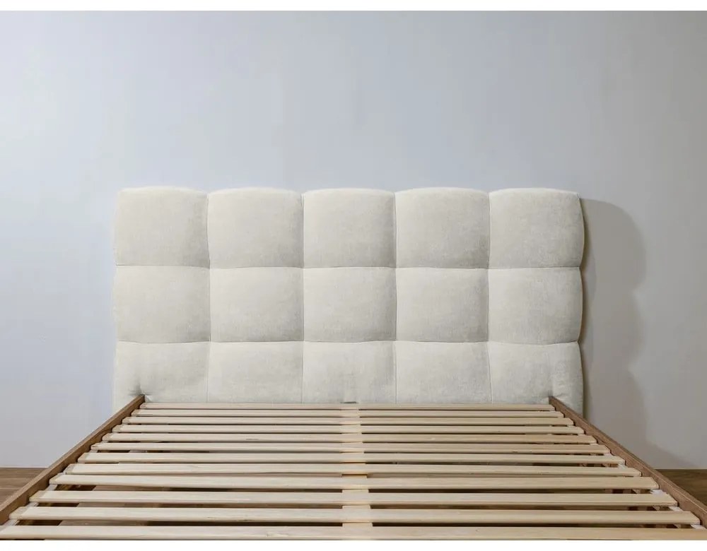 Világosszürke kárpitozott franciaágy ágyráccsal 160x200 cm Kumo – Bobochic Paris