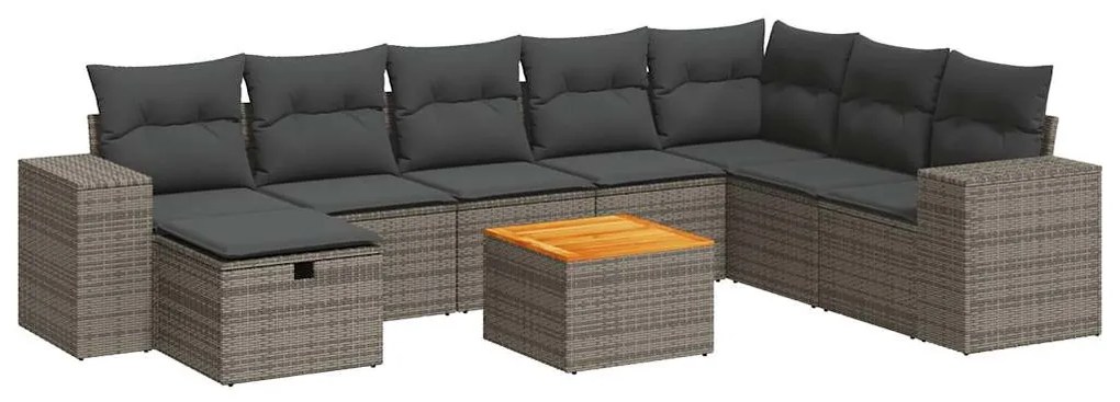 9 részes szürke polyrattan kerti ülőgarnitúra párnákkal