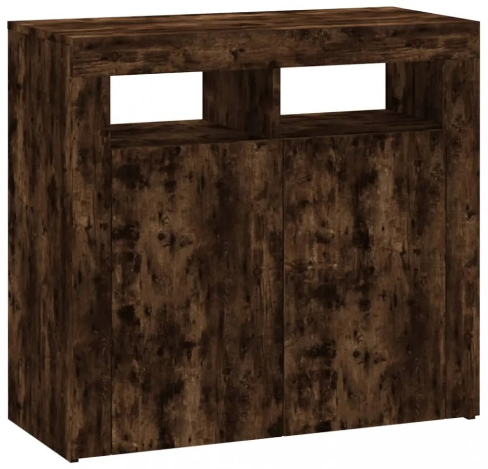 füstös tölgy színű tálalószekrény LED-ekkel 80 x 35 x 75 cm