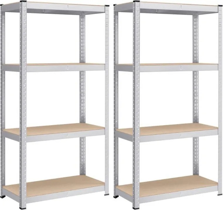 SONGMICS 2 db nagy teherbírású tárolóállvány, 4 állítható polccal, 80 x 40 x 160 cm, 520 kg/állvány, ezüst