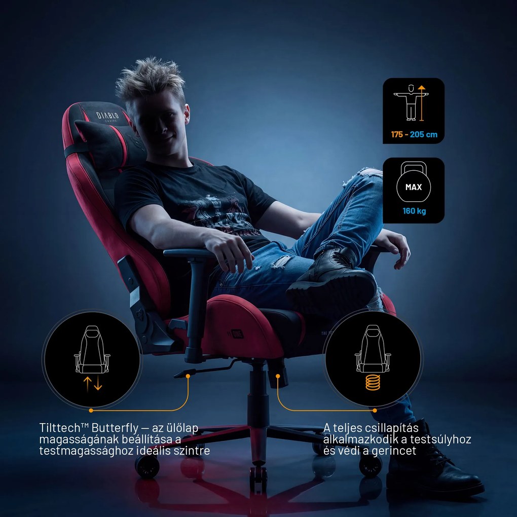 Szövet gamer szék fekete-piros Diablo X-One 2.0 Bloody Mary King