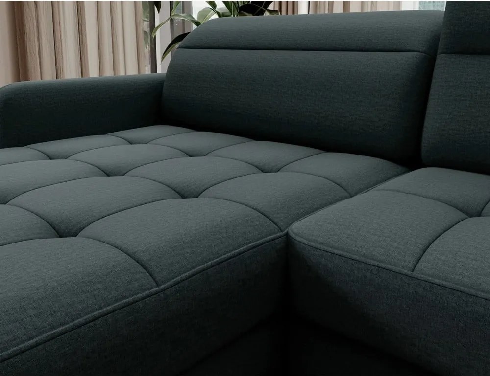 Zöld bársony kinyitható-tárolóhelyes sarokkanapé (jobb oldali-U alakú) Berrto – ELTAP