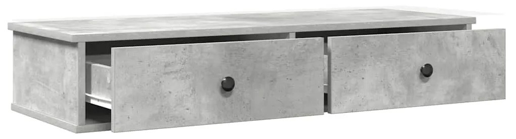 betonszürke szerelt fa falipolc fiókokkal 100 x 37,5 x 19 cm