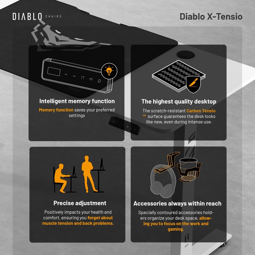 Magasságban állítható íróasztal 140 cm fehér: Diablo X-Tensio 1400