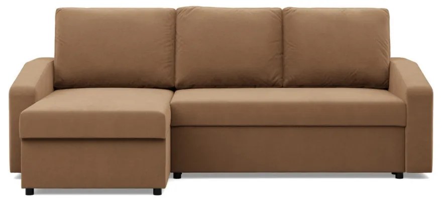 Zeus sarokkanapé, 2 ágyneműtartóval, döntött kartámasz, szövet anyag, univerzális oldal, bonell töltet, barna