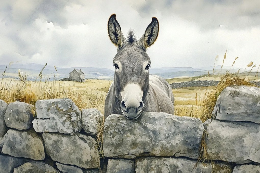 Vászonkép Canvas Tájkép Írország Fal Szamár Természet 60x40