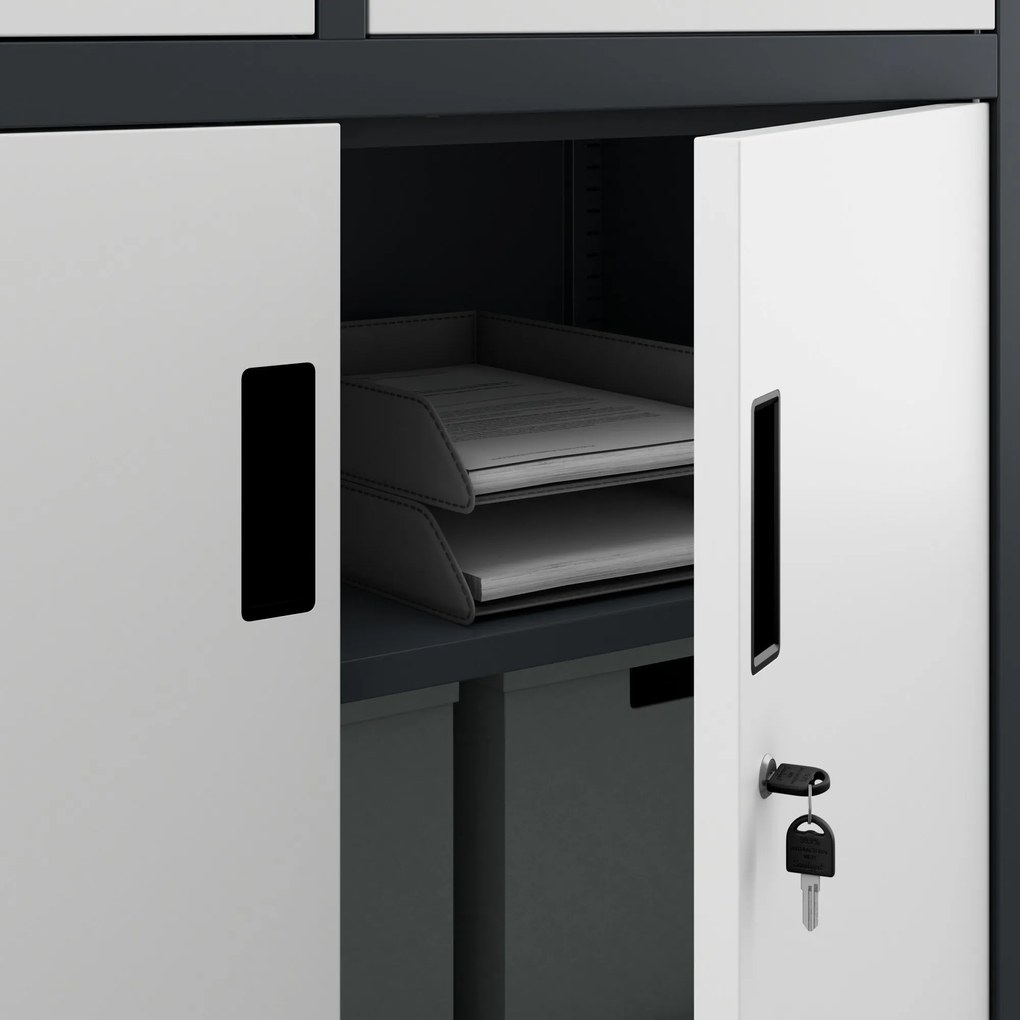 Fém iratszekrény széffel és fiókokkal FILIP II, 900 x 1850 x 400 mm, antracit-fehér