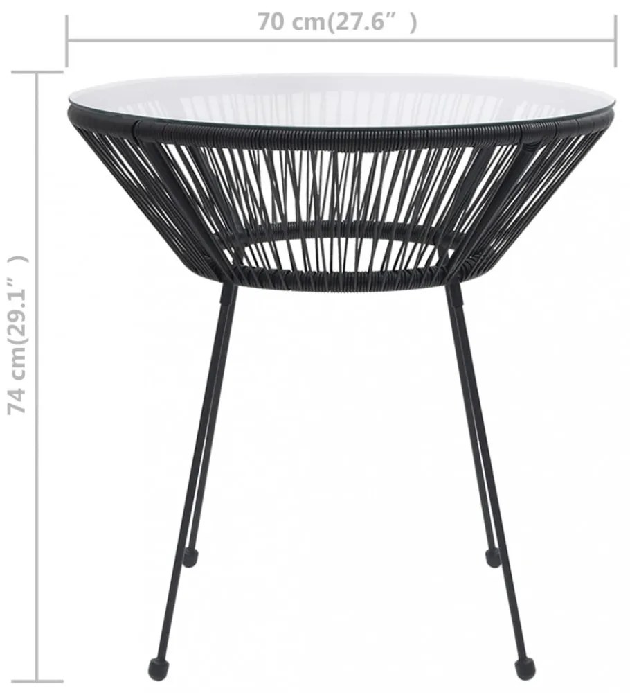 fekete rattan és üveg kerti étkezőasztal Ø70 x 74 cm