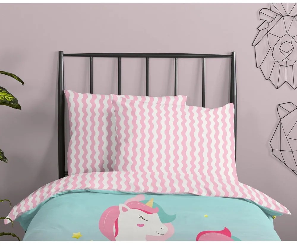 Rózsaszín-türkiz egyszemélyes pamut gyerek ágyneműhuzat 140x200 cm Sweety – Good Morning