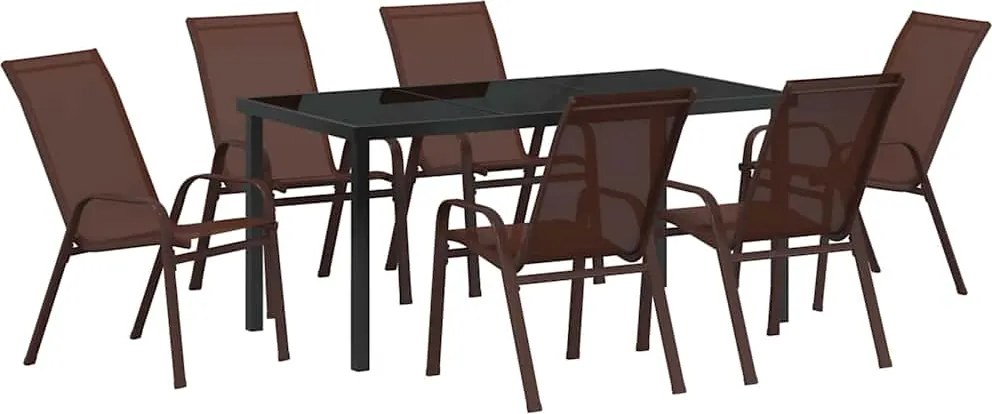 vidaXL Kert étkező szett 7 pcs Barna és fekete Porfestett acél