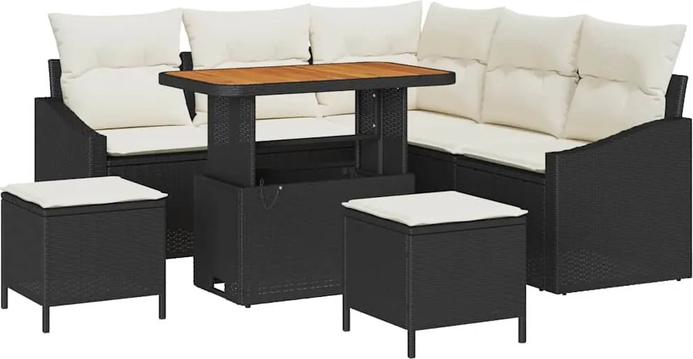 vidaXL Kerti Kanapé Szett párnával 8 pcs Fekete polirattan