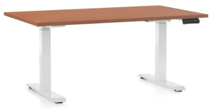 Állítható magasságú asztal OfficeTech C, 140 x 80 cm, fehér alap, cseresznye