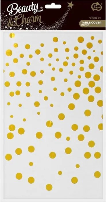 Fehér White Gold Dots fólia asztalterítő 137x183 cm