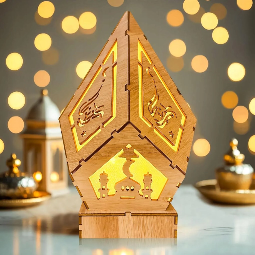 Dekoratív Fa Led Lámpa Ramadanra és Eid Mubarakra 22 x 14 cm