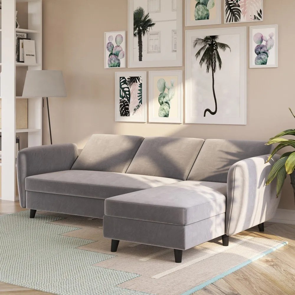 Szürke bársony kinyitható sarokkanapé Perry – Støraa