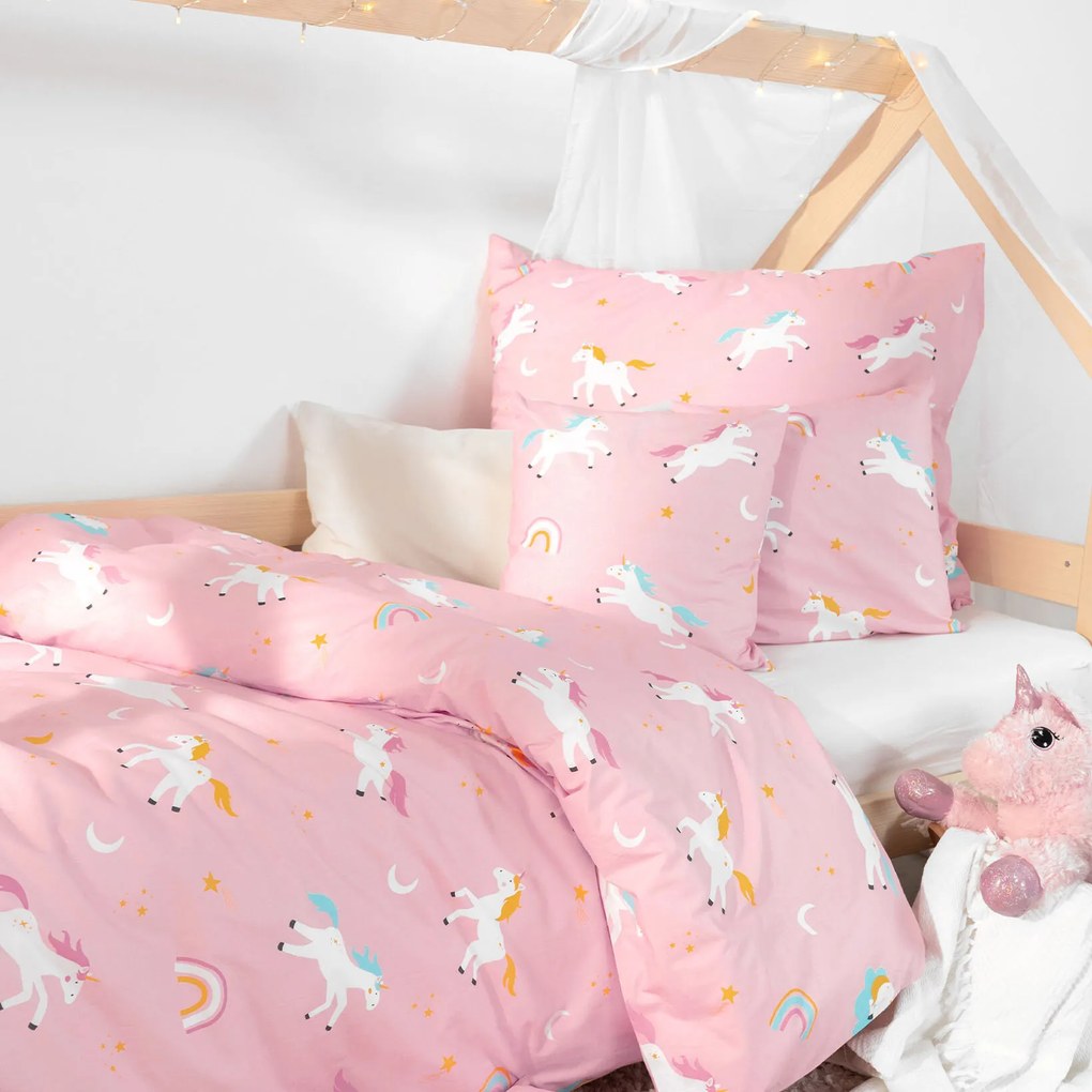 Goldea gyermek pamut ágyneműhuzat - vidám egyszarvúak 150 x 200 és 50 x 60 cm