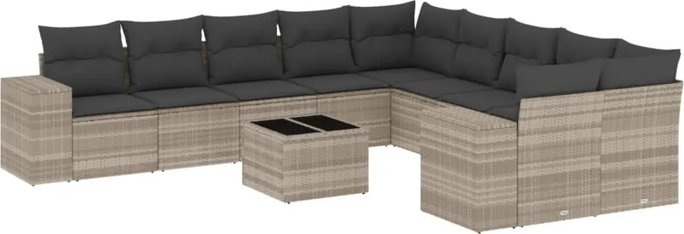 vidaXL 11 részes világosszürke polyrattan kerti ülőgarnitúra párnákkal