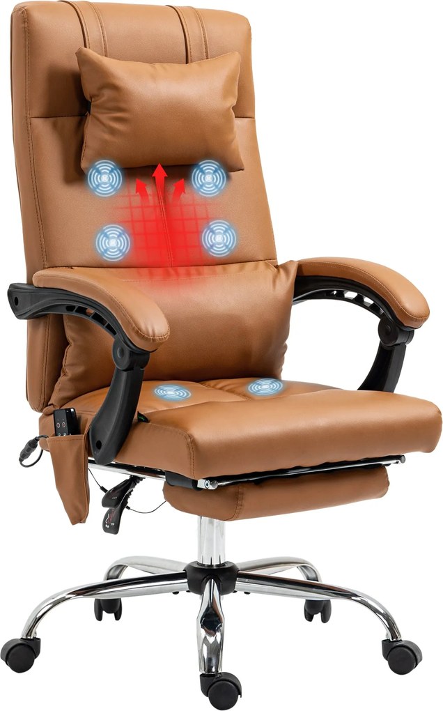 Vinsetto Masszázsfunkciós Irodai Szék, Ergonomikus Vezetői Szék Fűtéssel, Dőlésszabályzással, Deréktámasszal és Fejtámaszsal, Magasságállítható Forgós