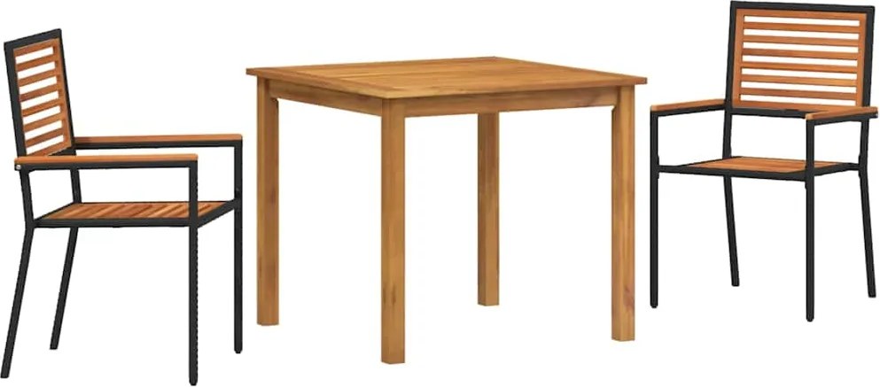 vidaXL Kert étkező szett 3 pcs Fekete Tömör Akácfa
