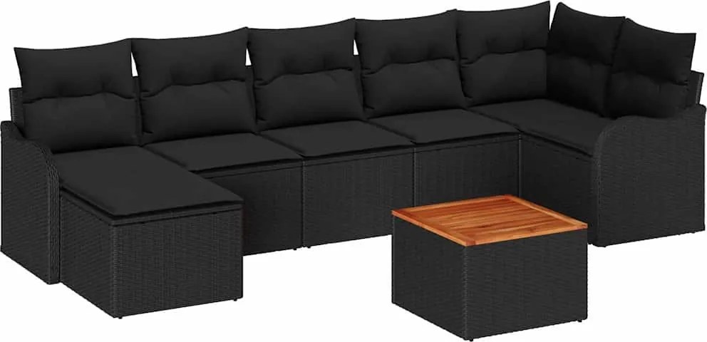 vidaXL Kerti Kanapé Szett tárolóval 8 pcs Fekete polirattan