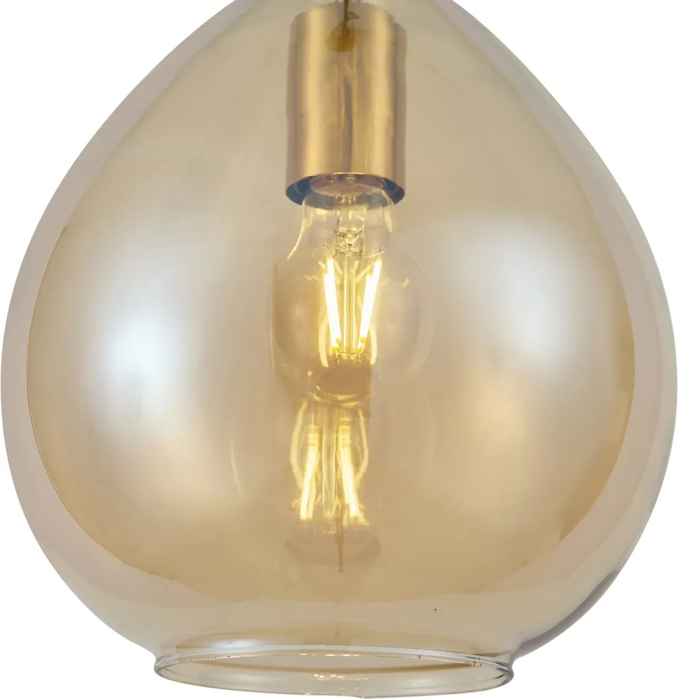 Smart hanglamp goud met amber glas 3-lichts incl. Wifi A60 - Traditional