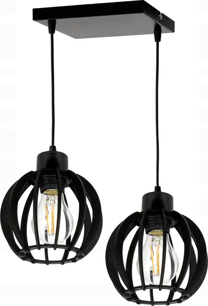 Mennyezeti Túlnyúló Lámpa Függő Csillár Fekete Loft Lámpabúra Fa Fekete 2x E27