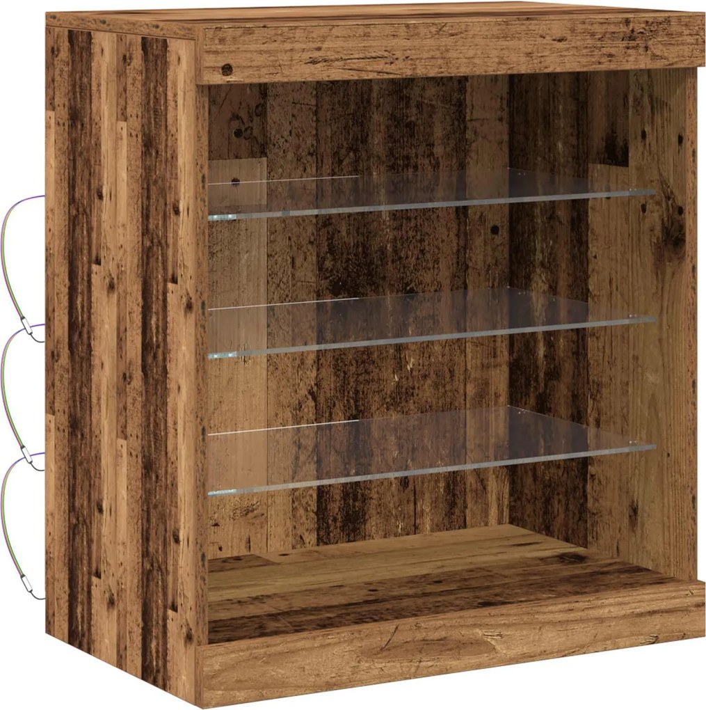 vidaXL LED tálaló LED -es lámpákkal Öreg fa 60,5 x 37 x 67 cm Faanyag