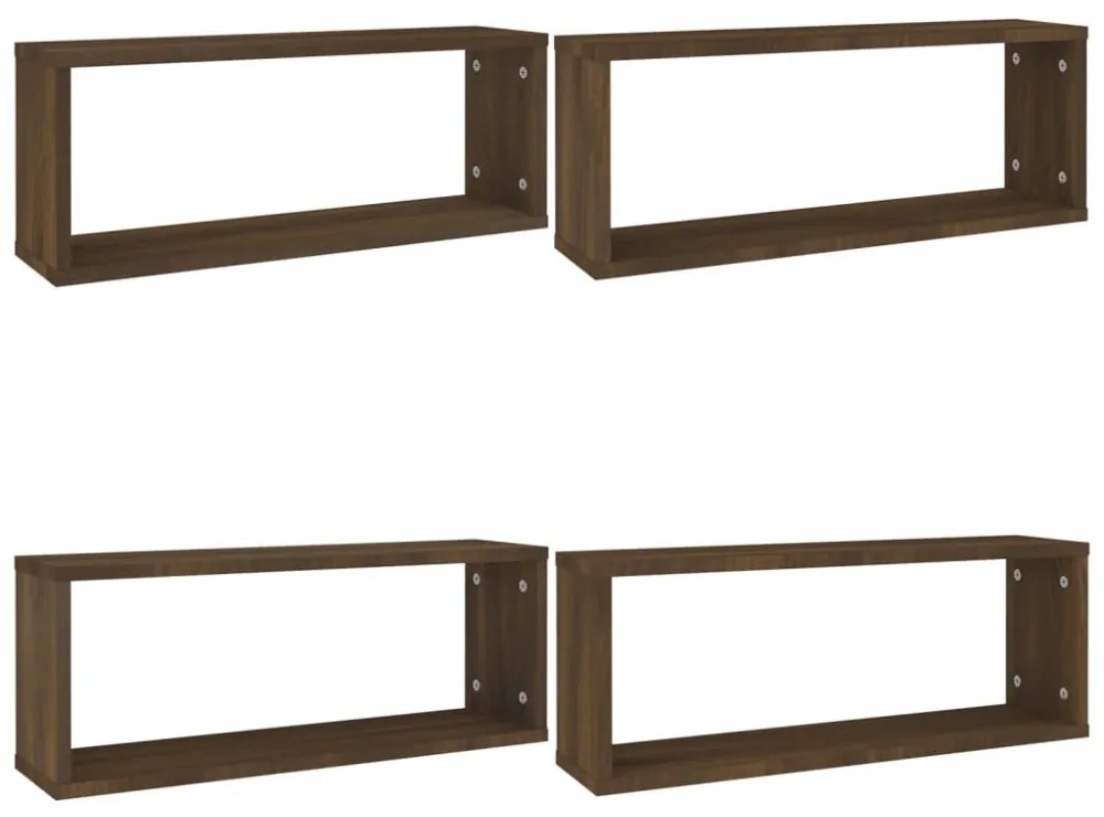 4 db barna tölgy színű szerelt fa fali kockapolc 60x15x23 cm