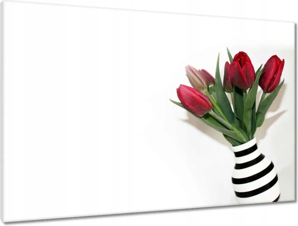 Vászonkép 90x60 Csíkos váza Tulipánok
