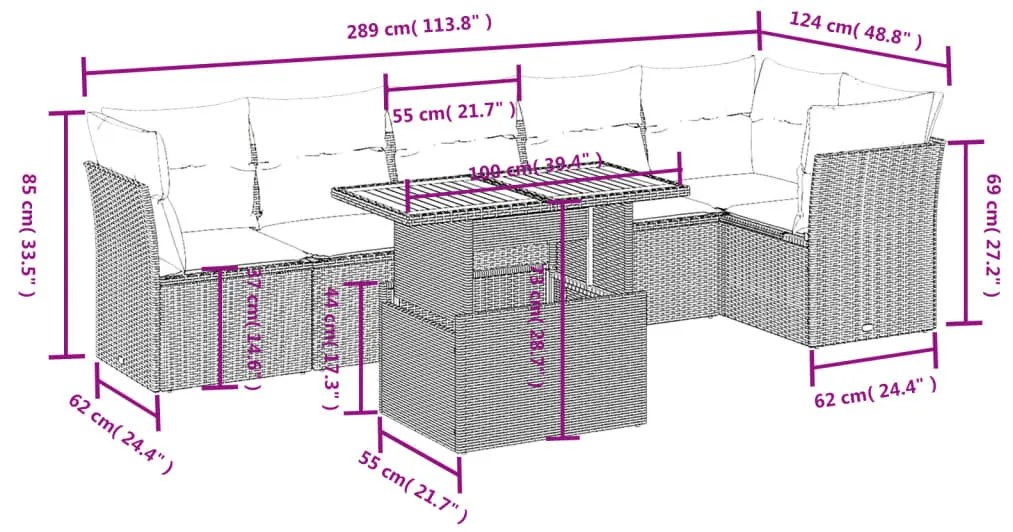 7 részes szürke polyrattan kerti ülőgarnitúra párnákkal