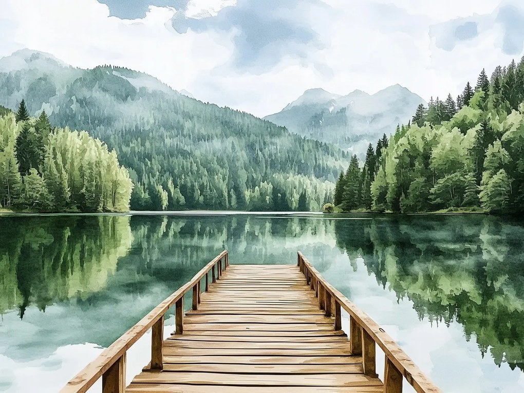 Vászonkép Canvas Hegyi Táj Természet Tó Móló Híd 80 x 60