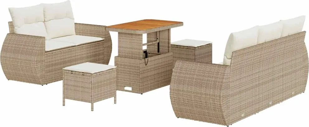 vidaXL Kerti Kanapé Szett 8 pcs Bézs polirattan