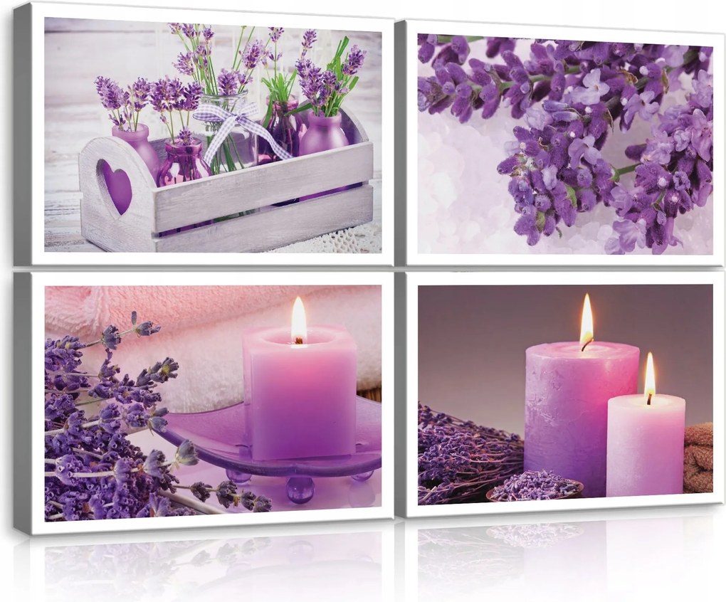 Vászonkép 120x80 Levendula gyertyák relaxáció lila Provence természet nyugalom