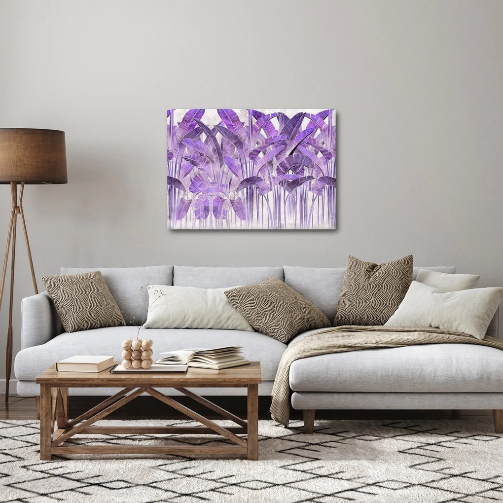 Kép - Lila levelek vakolatban (70x50 cm)