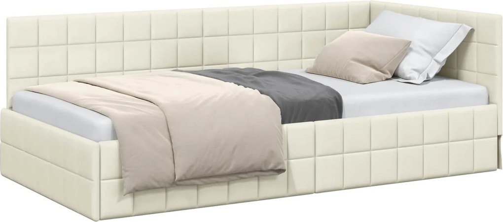 vidaXL Sarokágy keret fejtámlával Krém 90 cm x 200 cm Bársony
