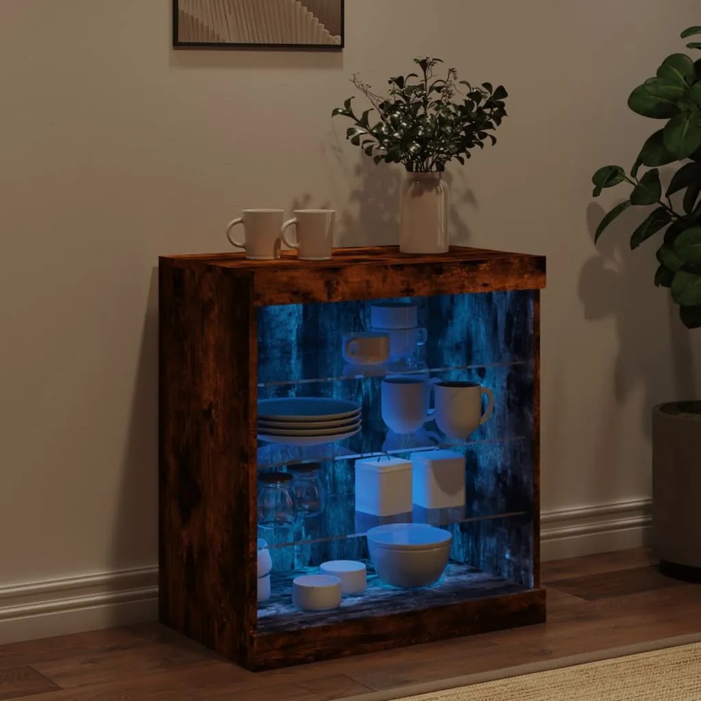 füstös tölgy színű tálalószekrény LED-ekkel 60,5 x 37 x 67 cm