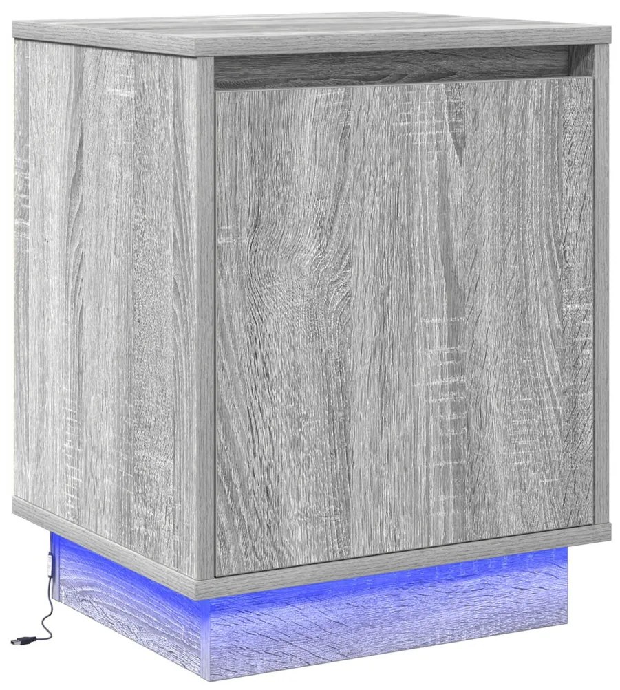 Éjjeli szekrény LED világítással 2 db Szürke Sonoma 39x34,5x50 cm