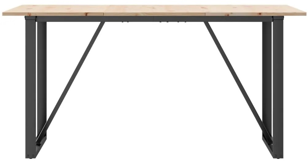 Tömör fenyőfa és acél étkezőasztal O-vázzal 140x80x75 cm