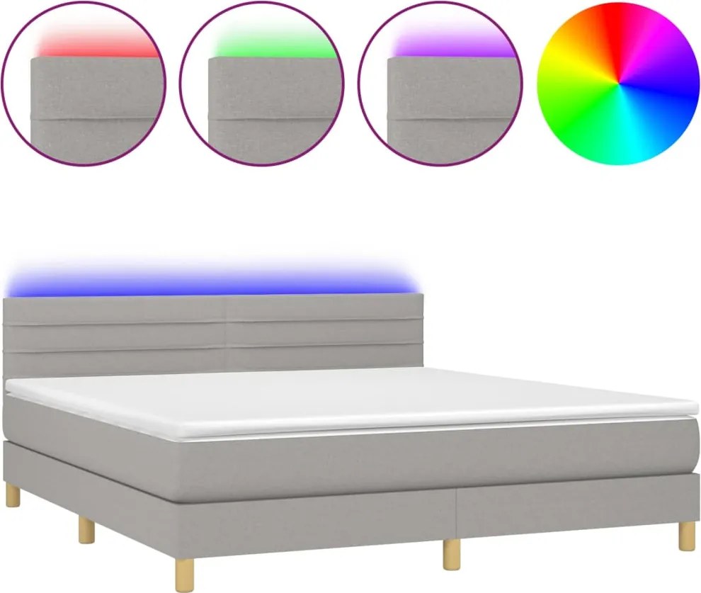 vidaXL világosszürke szövet rugós és LED-es ágy matraccal 160x200 cm