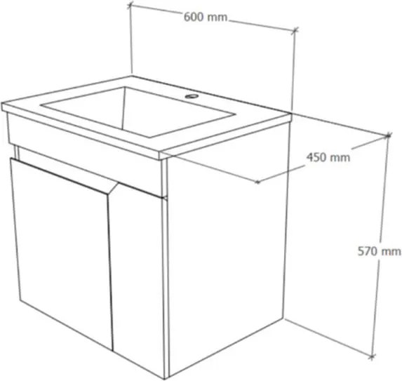 TMP VISION 60 fali függesztett fürdőszobai bútor - SKY E-8099-60 porcelán mosdóval - 61 x 46 x 56 cm